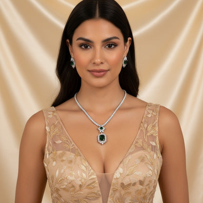 Zircon Necklace & Earrings Set Champagne Gold Pakistani Bride