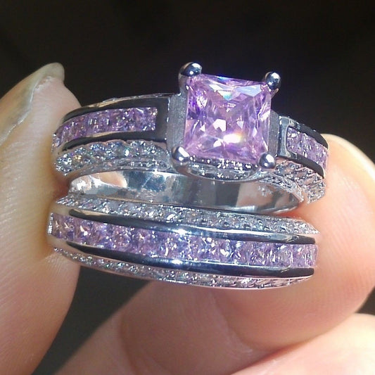 Pink Zircon Diamond Ring Set for Women