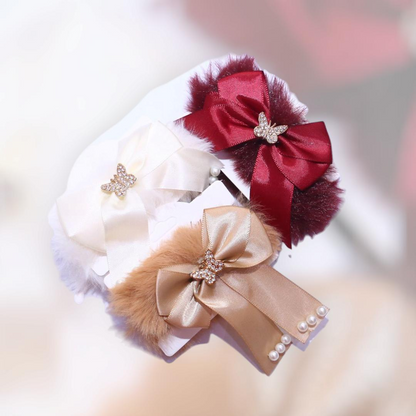 3 Pcs Hair Ponies Red White Gold Butterfly Pearl