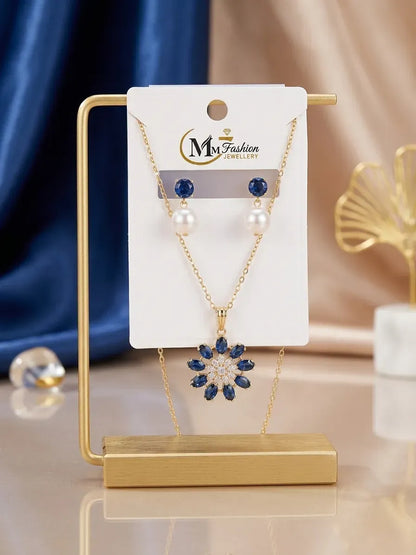 Gold Plated Crystal Pendant Set for Women Modern Design