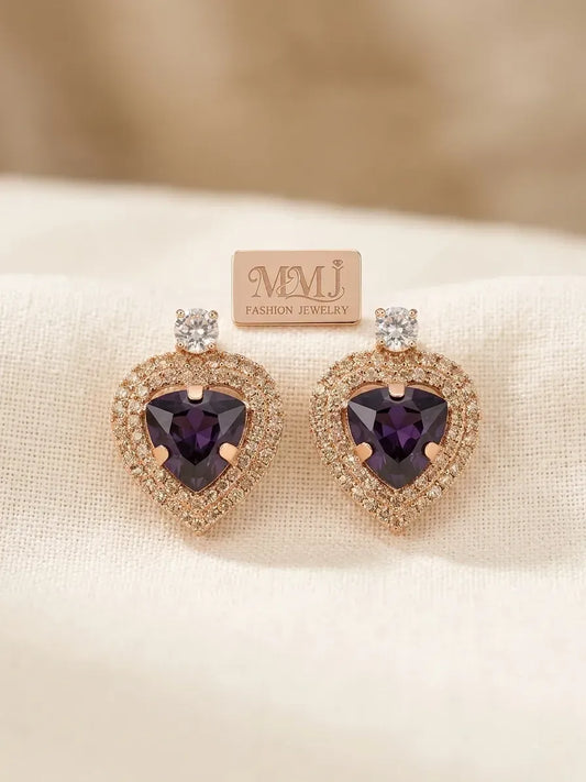 Heart Gold Plated Crystal Earrings 2 Pcs
