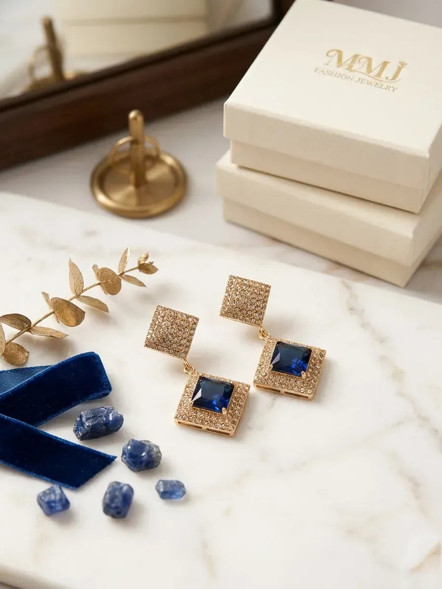 Women's Gold Plated Crystal Earrings Set of 2