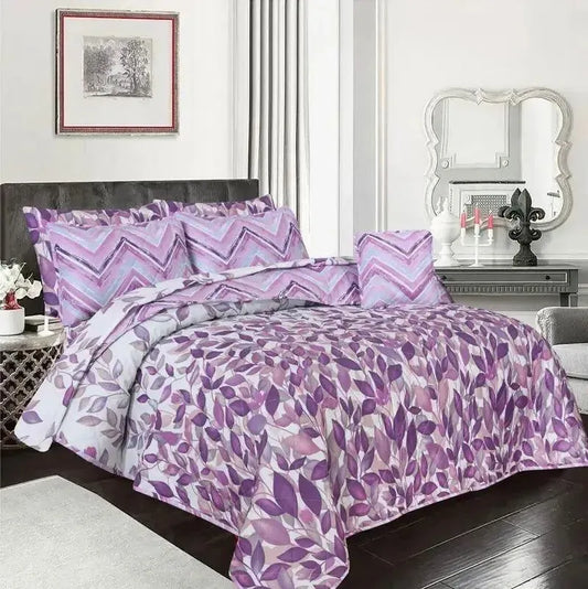 Purple Leaf Pattern 7-Piece Cotton Comforter Set
