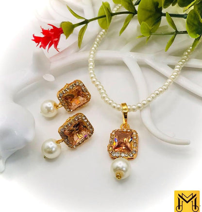 Gold Plated Kundan Bridal Mala Set with Pearl Earrings