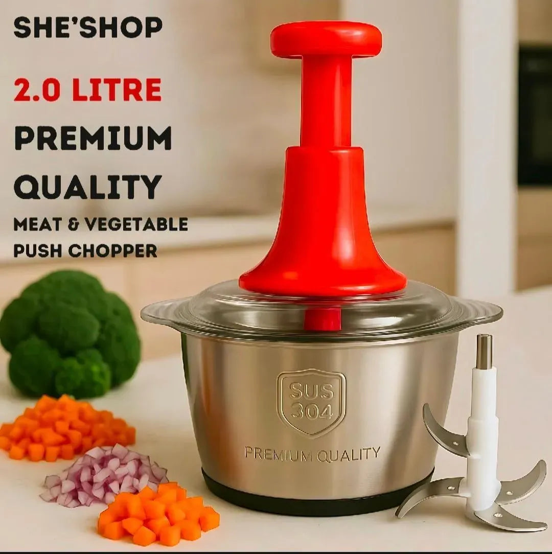 Stainless Steel Chopper Green Silver 2L Compact
