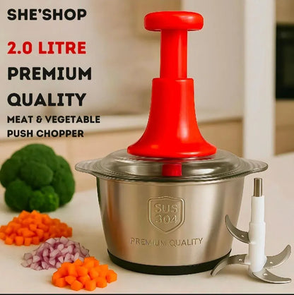 Stainless Steel Chopper Green Silver 2L Compact