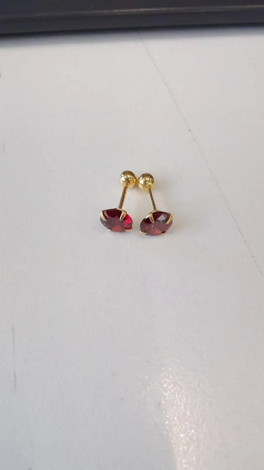 Gold Plated Ruby Stud Earrings for Women 2 Pcs