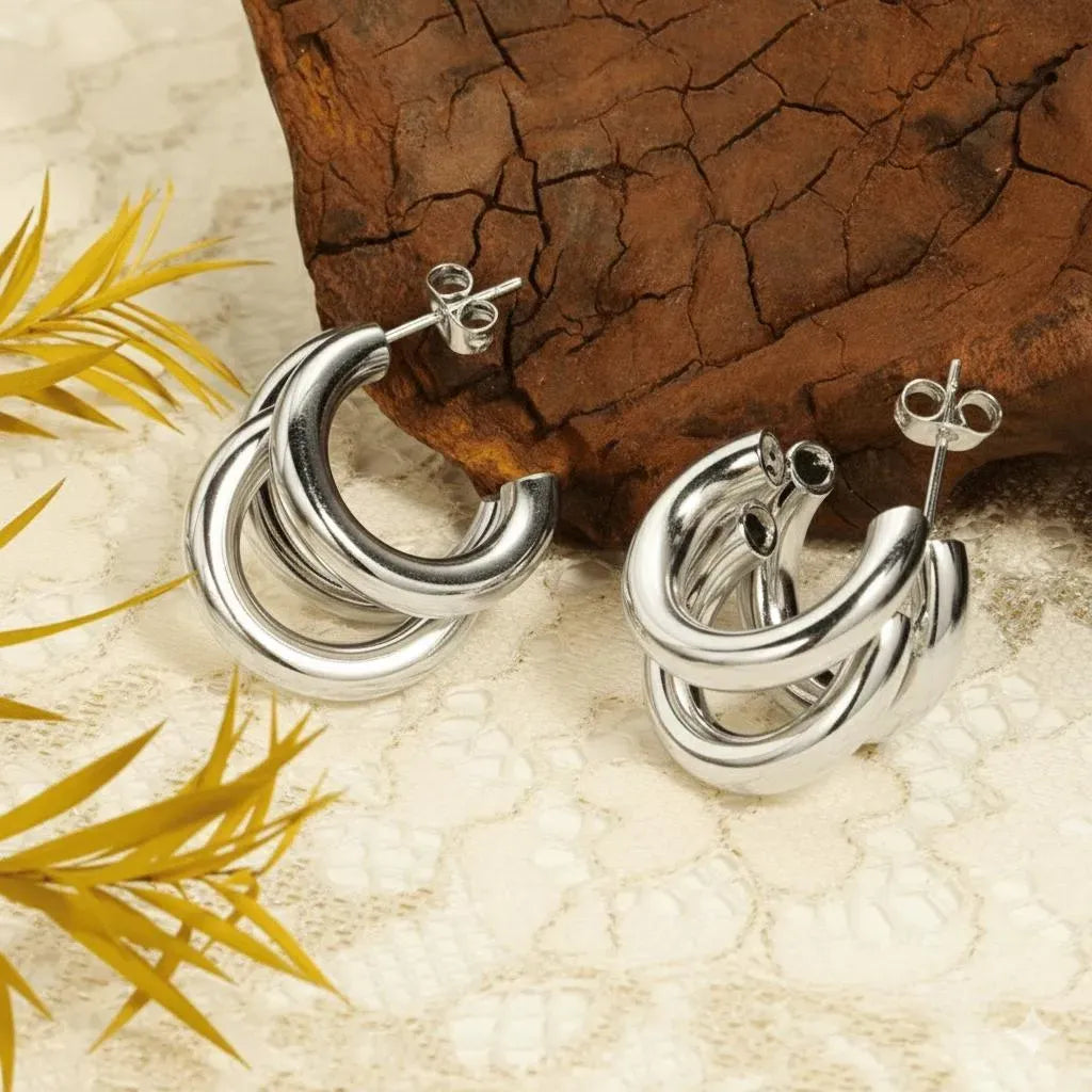 Three Layer Korean Hoop Earrings Golden Alloy Lightweight
