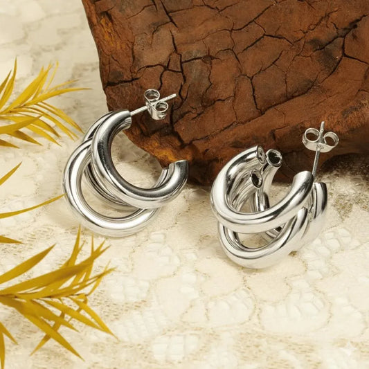 Three Layer Korean Hoop Earrings Golden Alloy Lightweight