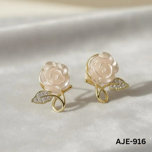 White Rose Korean Earrings for Women Wedding Office