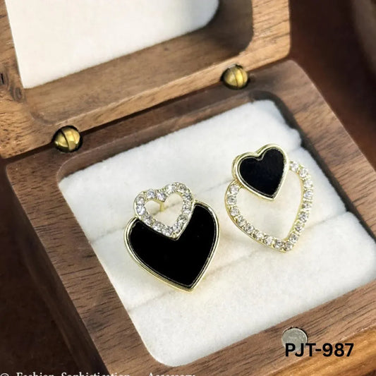 Heart Earrings with Rhinestones for Women