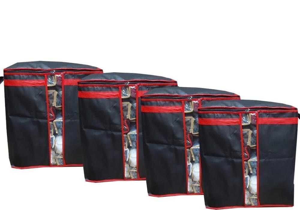 4 Pack Durable Storage Bags Black Red Transparent Side