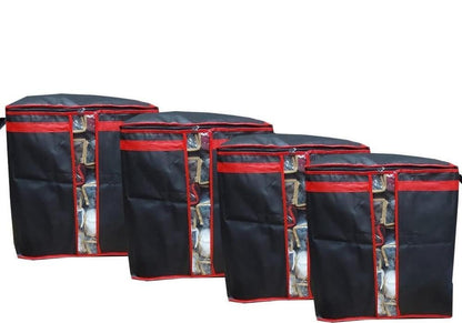 4 Pack Durable Storage Bags Black Red Transparent Side
