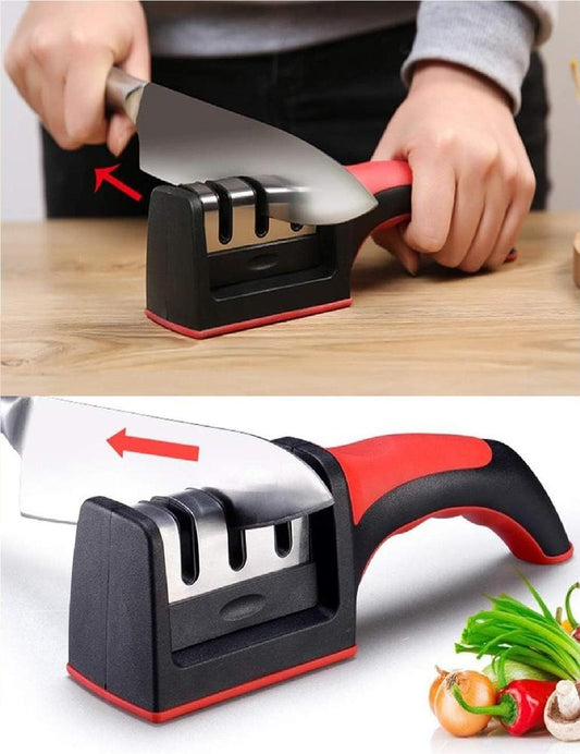 3-in-1 Knife Sharpener Stainless Steel Black Red