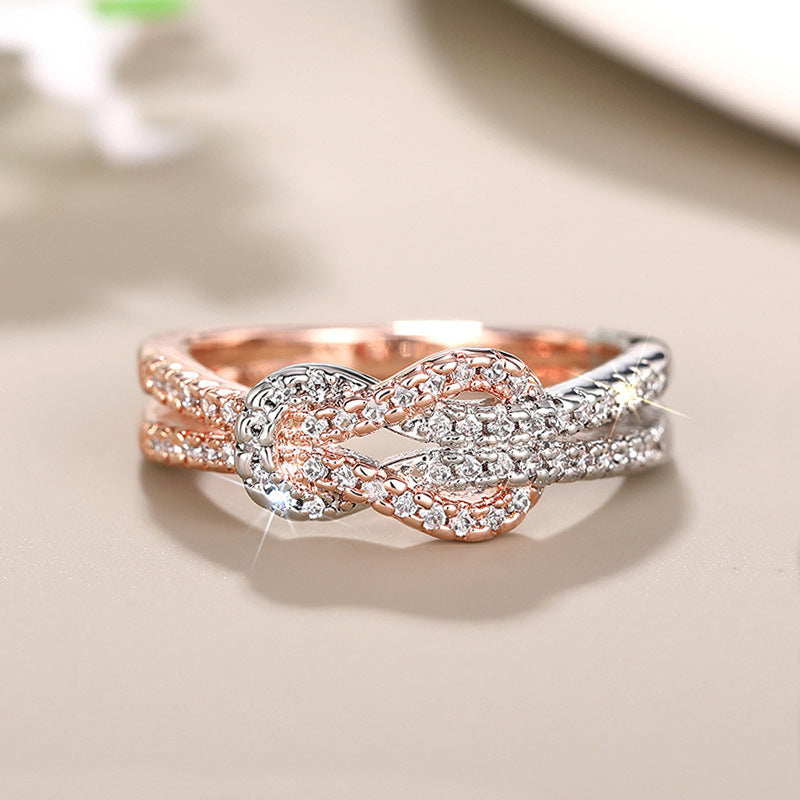 Two-Color Zircon Infinity Ring for Women Daily Wear Jewelry