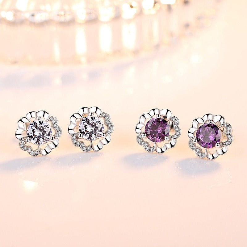 Peach Blossom Stud Earrings Silver Plated for Women