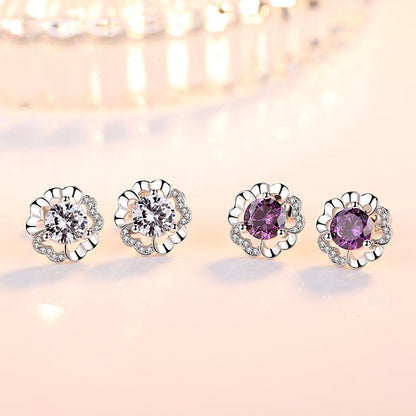 Peach Blossom Stud Earrings Silver Plated for Women