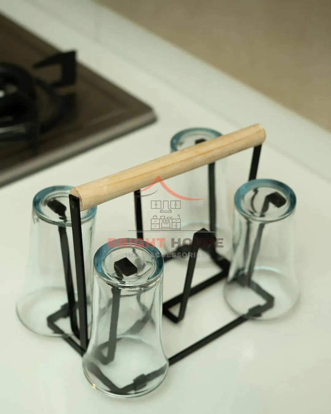 Glass Holder Black Metal Kitchen Storage
