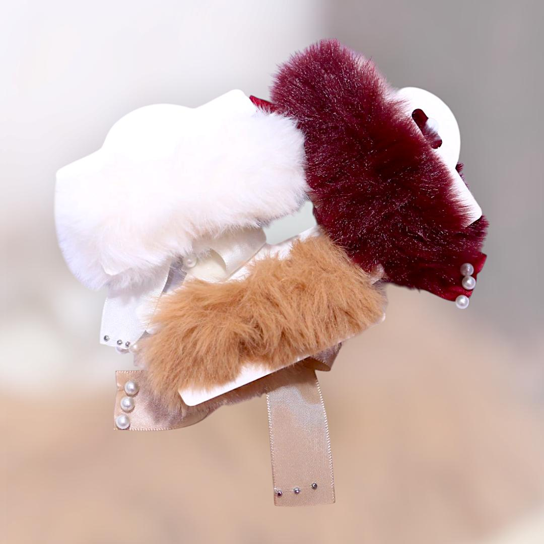 3 Pcs Hair Ponies Red White Gold Butterfly Pearl