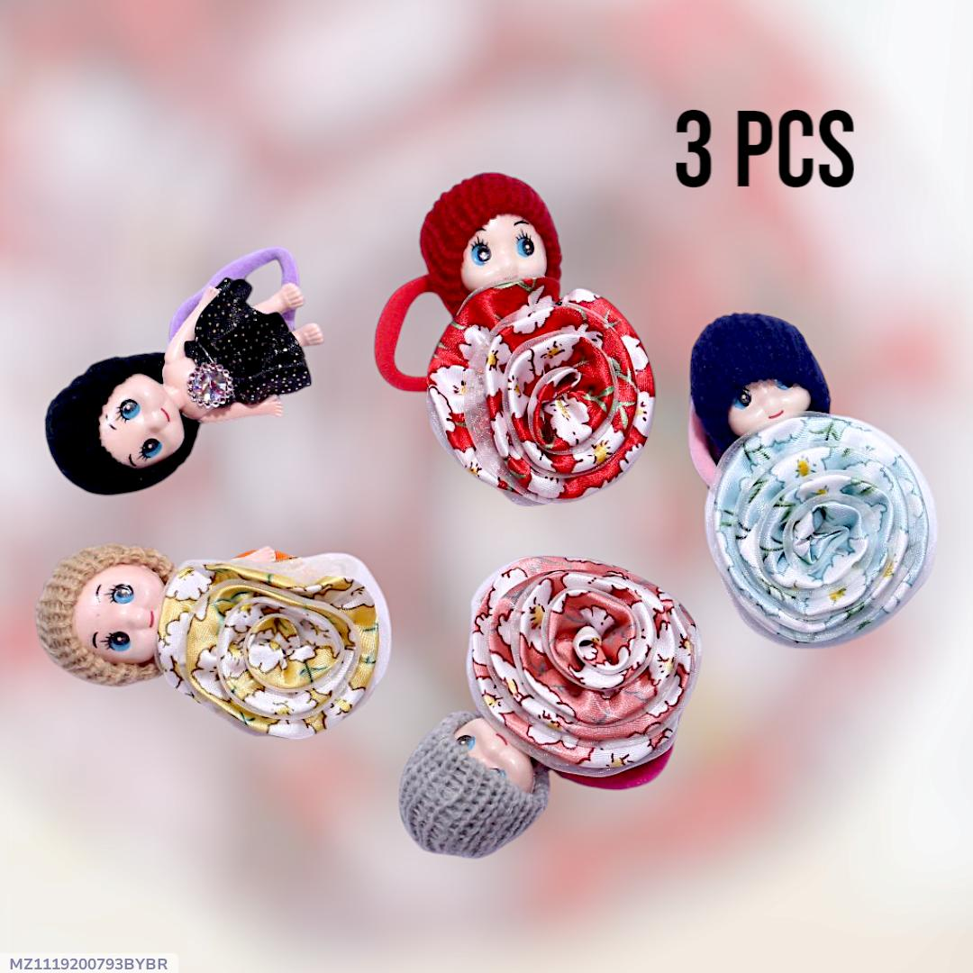 3 Pcs Doll Hair Ponies Multicolor Rose Design