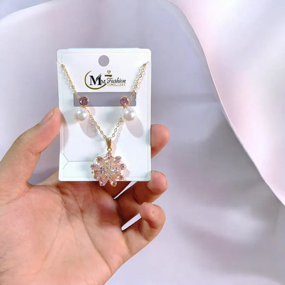 Gold Plated Crystal Pearl Pendant Set for Women