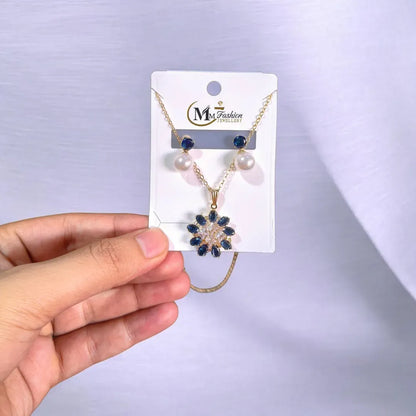 Gold Plated Crystal Pendant Set for Women Modern Design