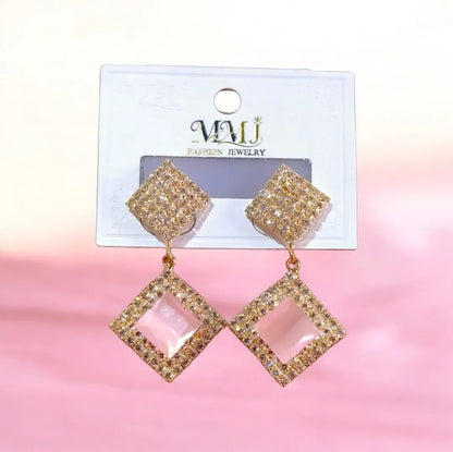 Women's Gold Plated Crystal Earrings Set of 2