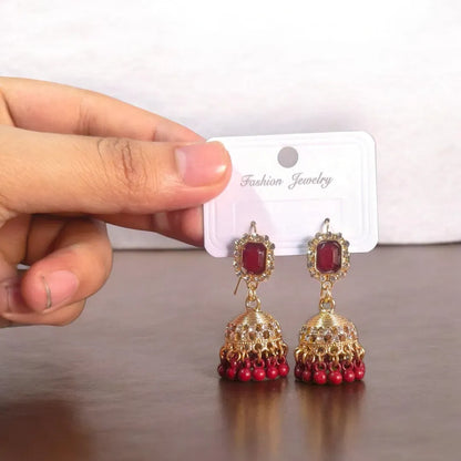 Mustard Crystal Jhumka Earrings for Women