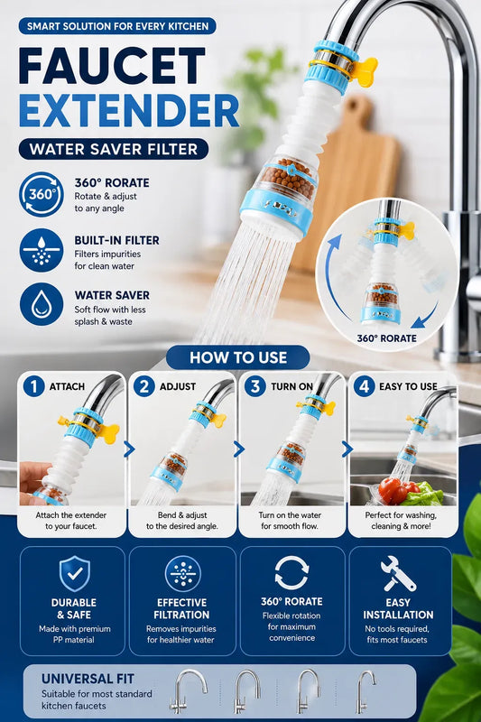 Faucet Extender with Filter & Water Saver - 30° Rotate, 3cm Diameter, ABS Plastic
