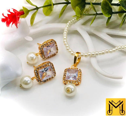Gold Plated Kundan Bridal Mala Set with Pearl Earrings