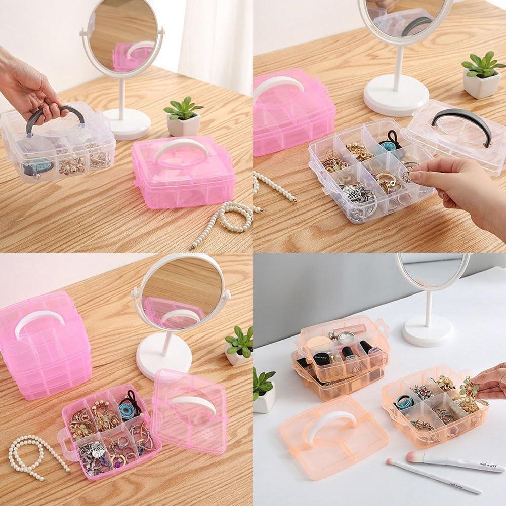 Pink 3-Tier Storage Box with Handle for Home Office Use