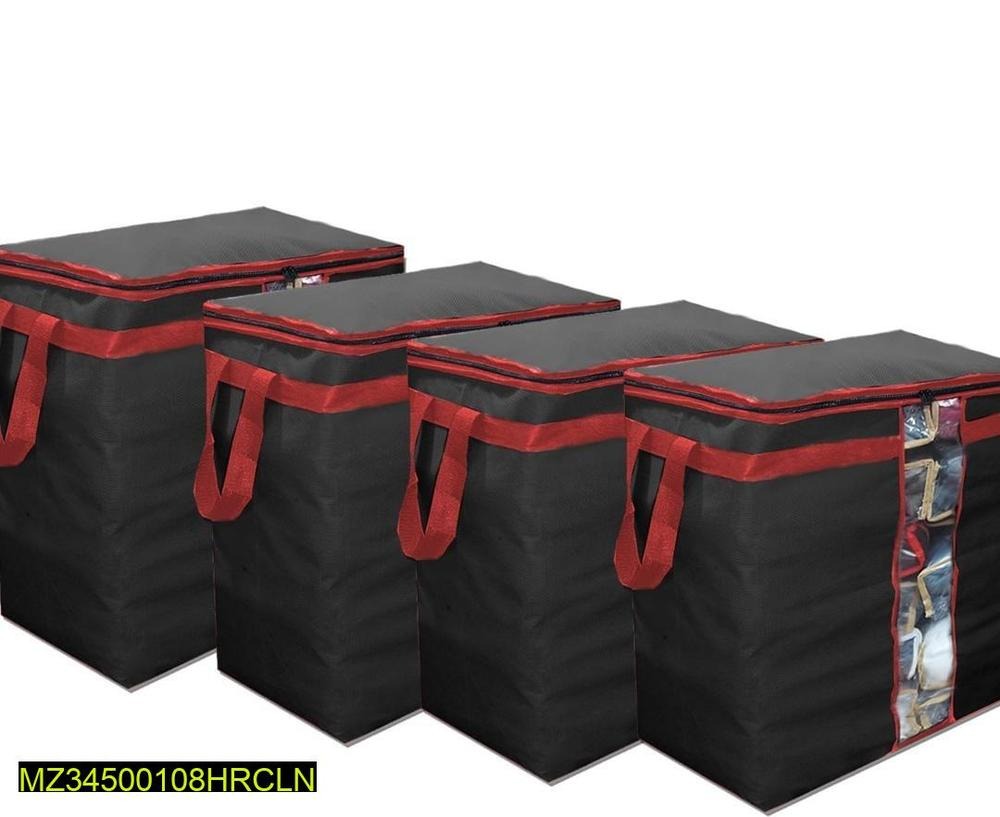 4 Pack Durable Storage Bags Black Red Transparent Side