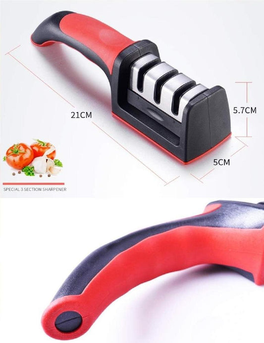 3-in-1 Knife Sharpener Stainless Steel Black Red
