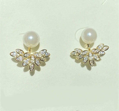 Butterfly & Pearl Earrings Gold Plated Lightweight Studs