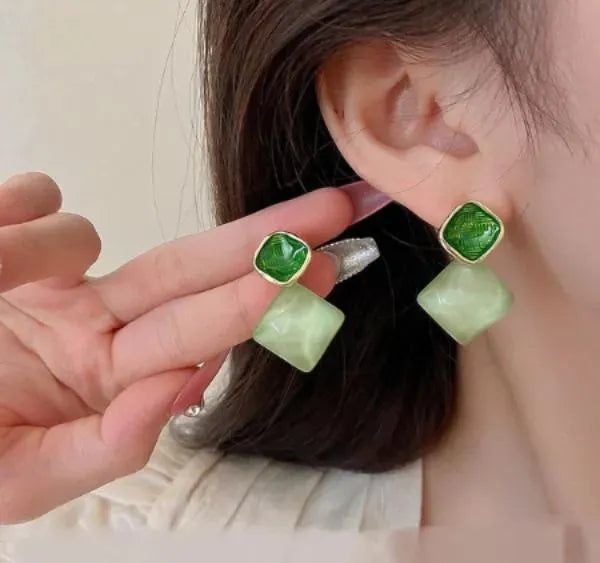 Gold Plated Earrings Green Pink Lightweight Wedding Party Earrings