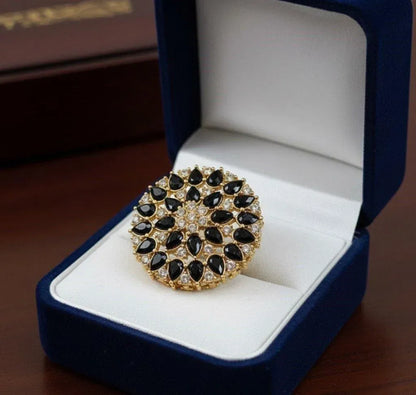 Gold Plated Maroon Crystal Adjustable Ring