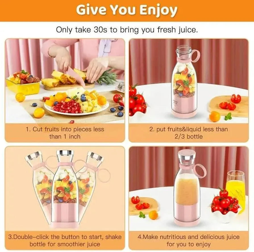 Mini Electric Juicer Blender Pink 350ml Portable