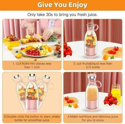 Mini Electric Juicer Blender Pink 350ml Portable