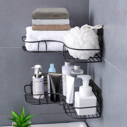Black Corner Storage Shelf Stainless Steel Bathroom Kitchen Organizer