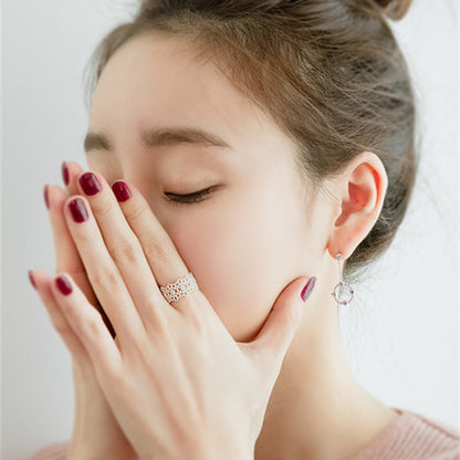 S925 Silver Hollow Lace Ring Women Korean Style Adjustable