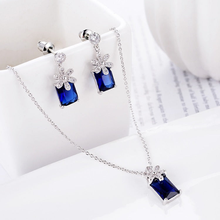 Red Zirconium Earrings & Necklace Set for Women