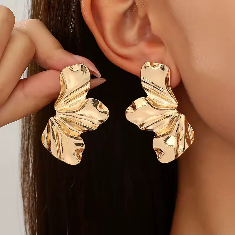 Stainless Steel Big Flower Earrings for Women Girls Irregular Exaggerate Leaves Pendant Earrings Vintage Party Jewelry Gifts
