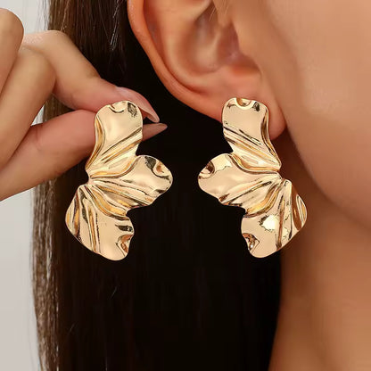 Stainless Steel Big Flower Earrings for Women Girls Irregular Exaggerate Leaves Pendant Earrings Vintage Party Jewelry Gifts