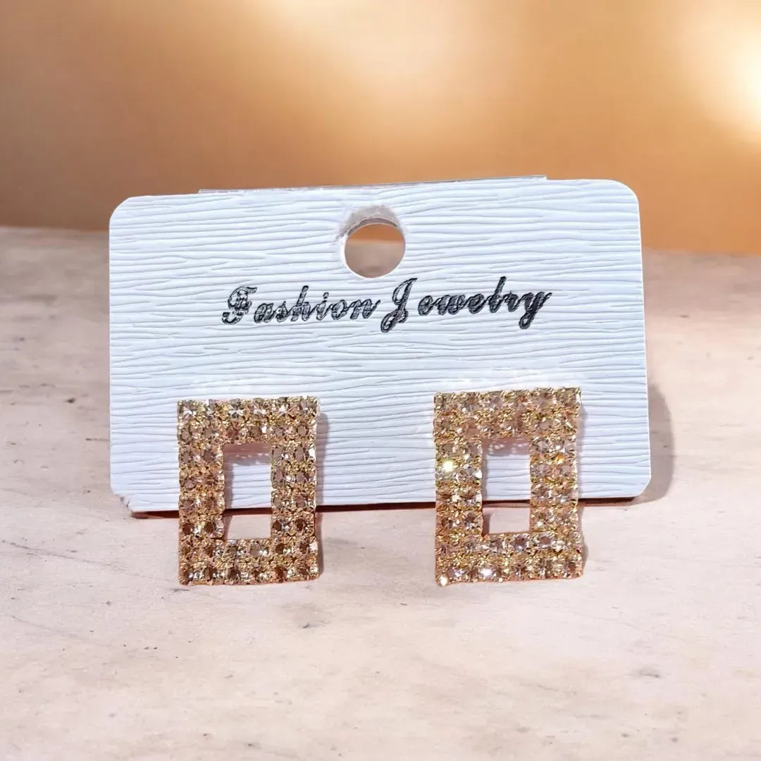 Golden Crystal Earrings for Women 2 Pcs
