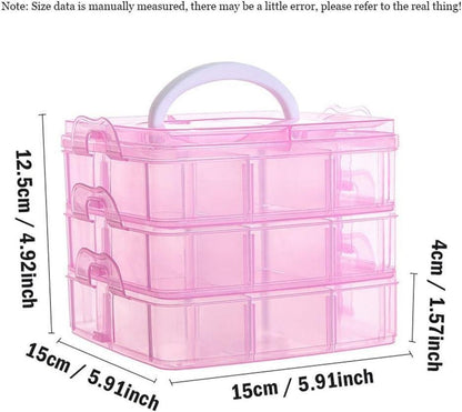 Pink 3-Tier Storage Box with Handle for Home Office Use