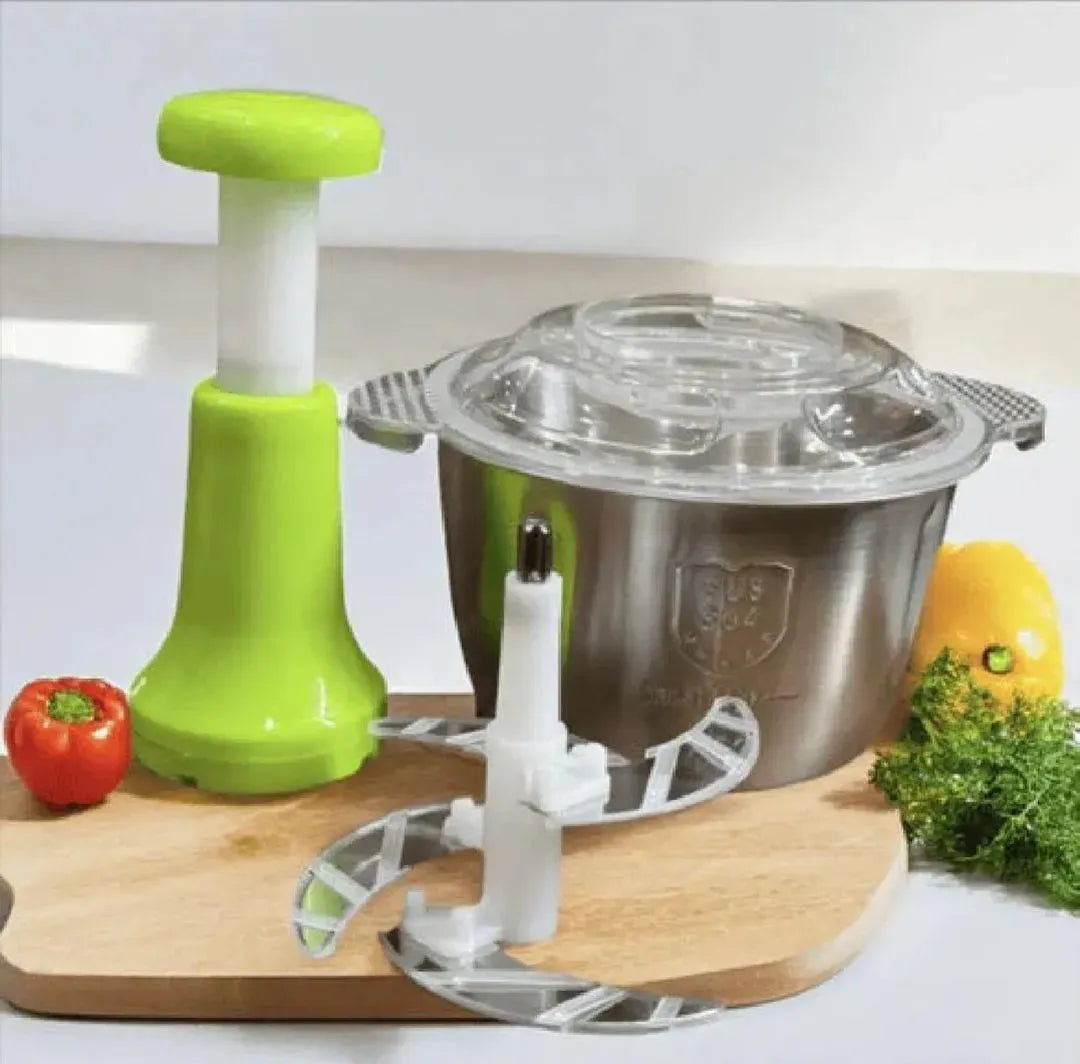 Stainless Steel Chopper Green Silver 2L Compact