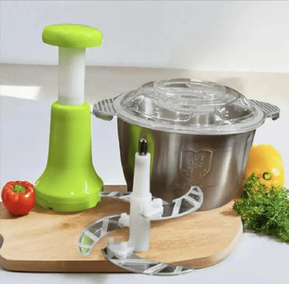 Stainless Steel Chopper Green Silver 2L Compact