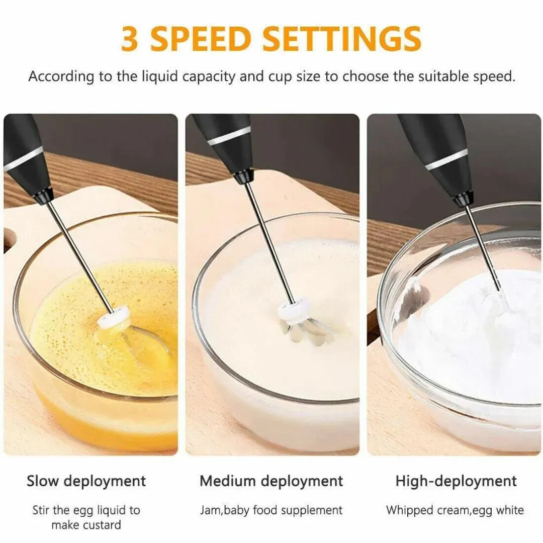 Electric Coffee & Milk Frother Handheld Mixer Black Stainless Steel