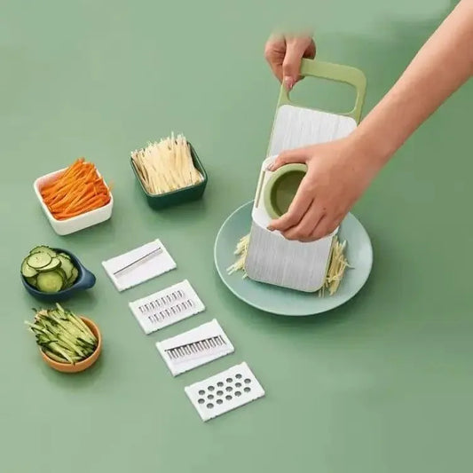 5-in-1 Stainless Steel Vegetable Slicer Green Compact Kitchen Tool