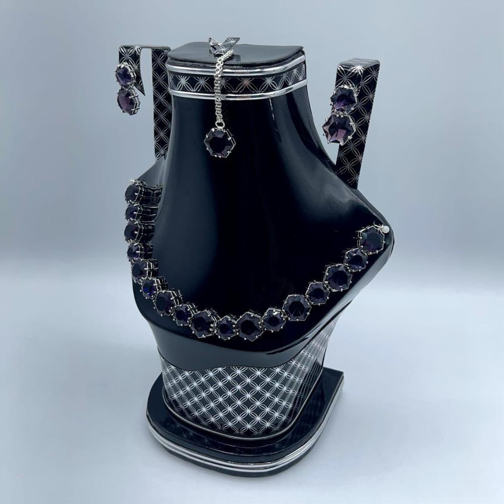 Silver Plated Necklace Set with Purple Gemstones for Women